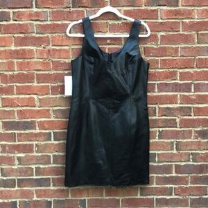 Roberto Rucci Black V Neck Leather Sheath Dress